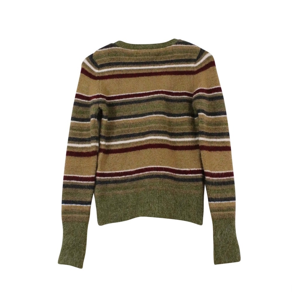 Zara Knit‎ Womens Striped Crewneck Sweater Olive Green Tan Burgundy Size Medium - Picture 2 of 3